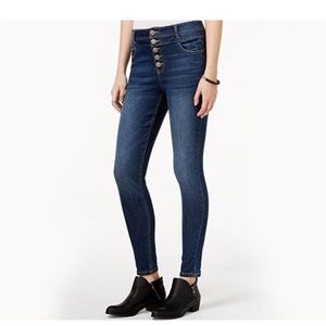 Tinseltown Juniors High-Waisted Five-Button Skinny Jeans (Dark Denim) - Size 3